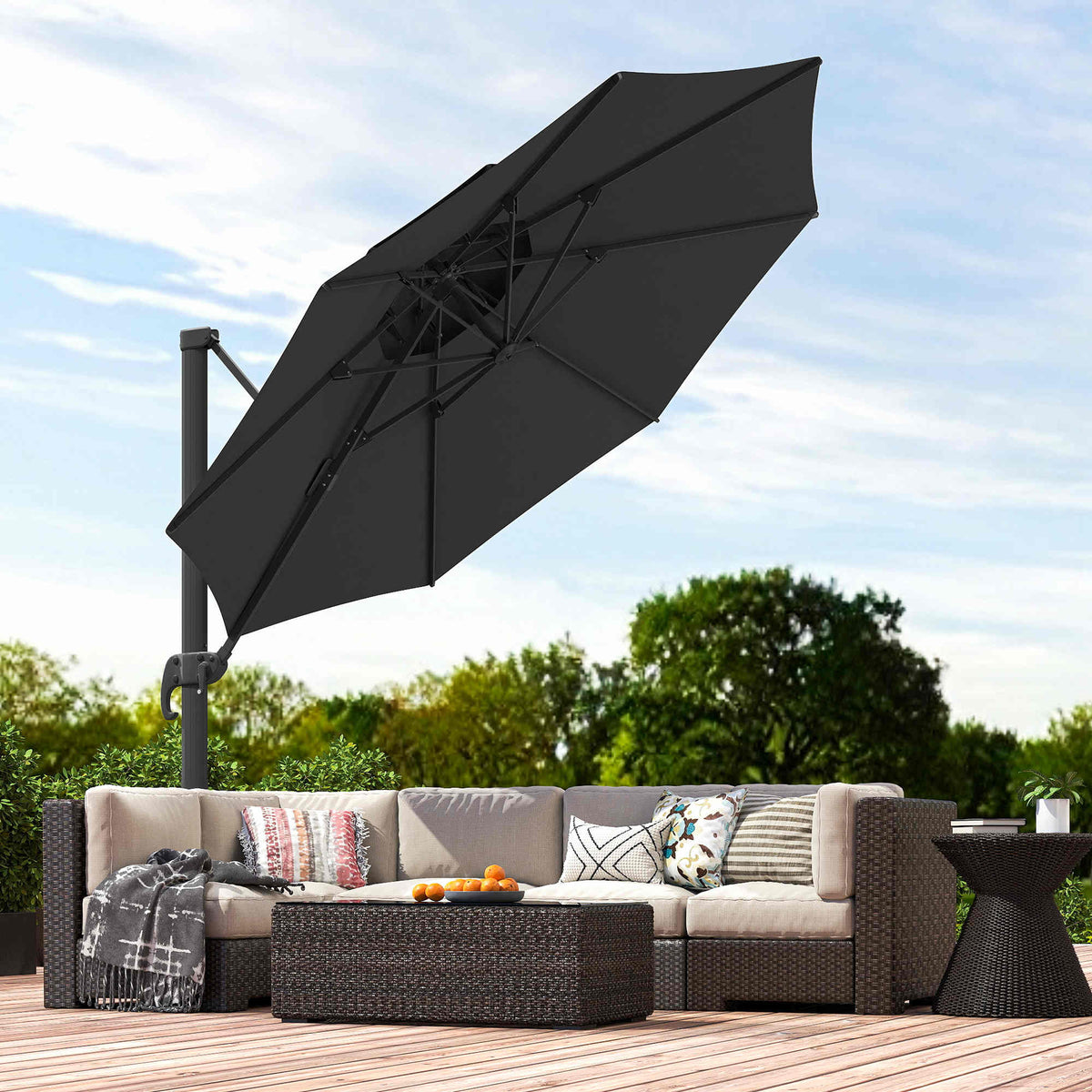 11ft Dark Grey Aluminum Cantilever Umbrella, Adjustable Angle