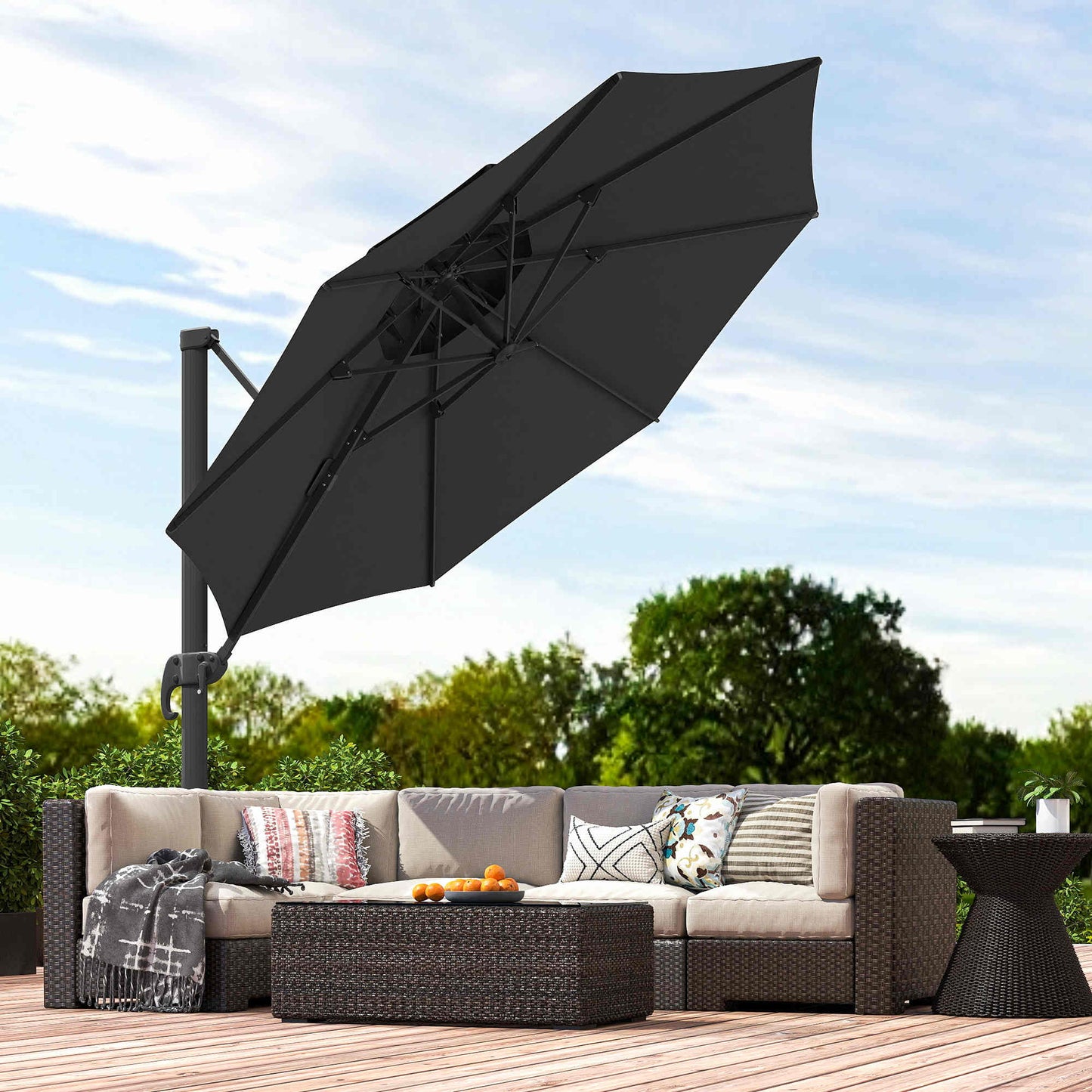 11ft Dark Grey Aluminum Cantilever Umbrella, Adjustable Angle