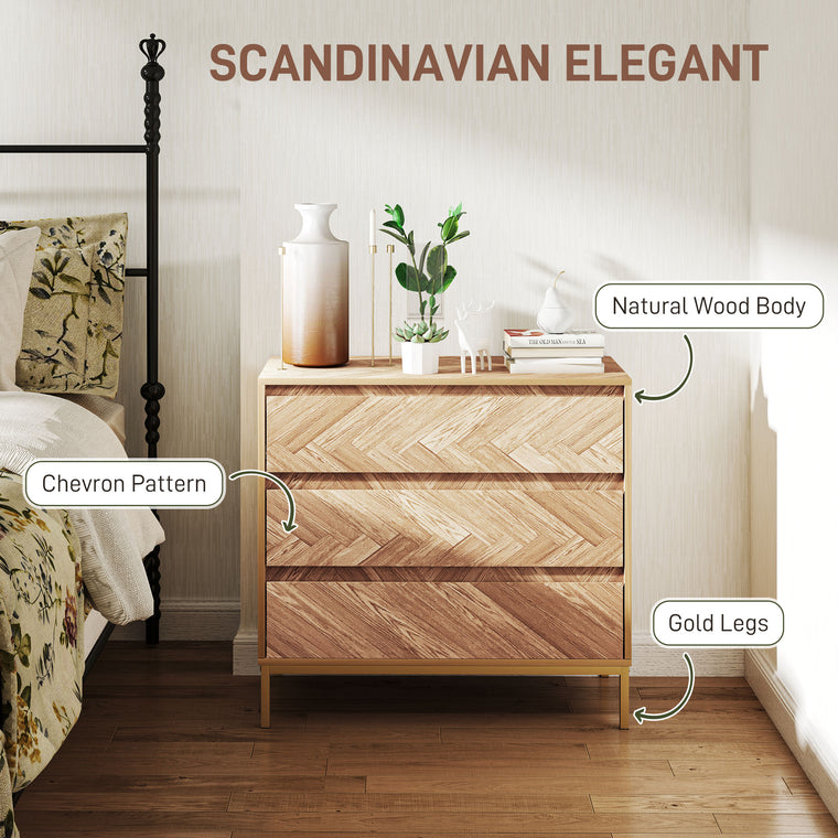 3-Drawer Chest of Drawers with Anti-Tip Design - Natural Wood