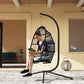Wicker Egg Swing Chair with Stand, Foldable Hanging Egg Chair with UV Resistant Cushion, Headrest, Dark Grey