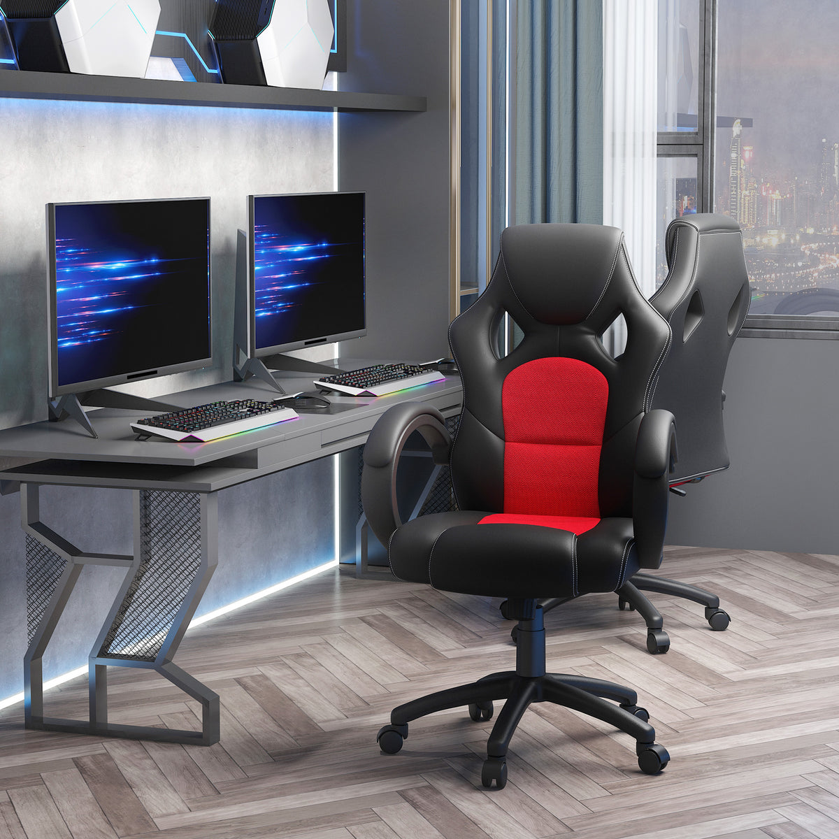 Racing Gaming Chair Office Chair Computer Desk Gamer Chair with Swivel Wheels, Padded Headrest, Tilt Function, Red