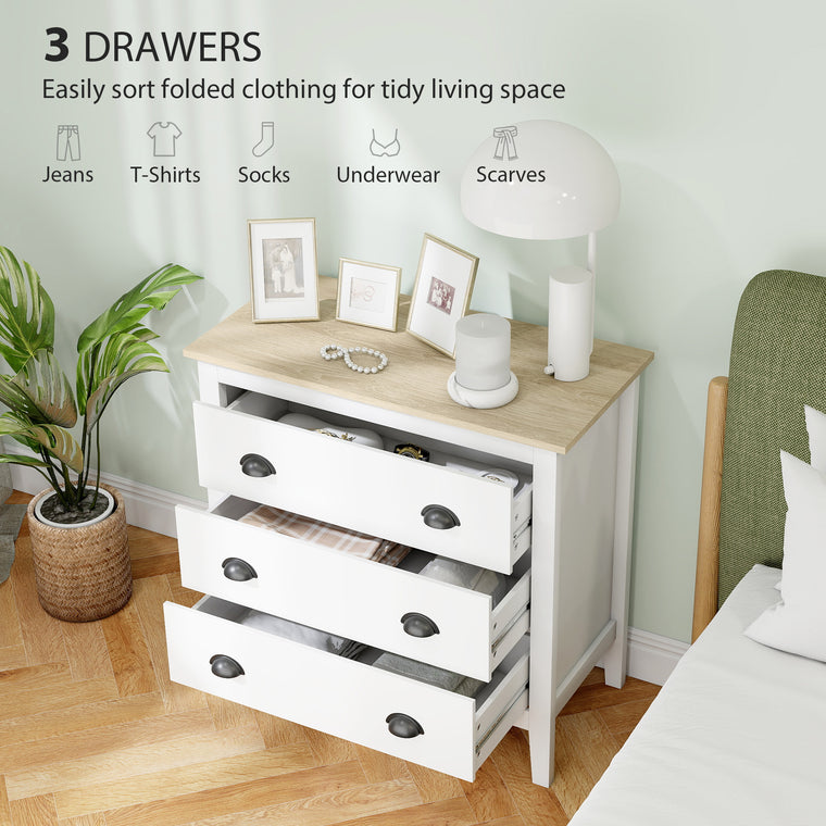 3-Drawer Dresser with Anti-Tipping and Quiet Slides - White