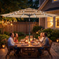 9.3 ft Patio Umbrella with Solar LED Lights, Cover, 3 Tier Outdoor Market Table Parasol with Tilt, Crank, Khaki