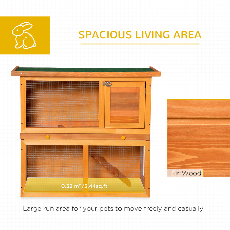 Yellow Wooden Rabbit Hutch with Run & Waterproof Roof