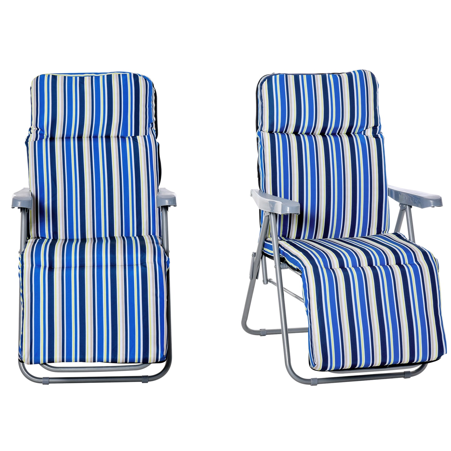 Set of 2 Garden Sun Lounger, Outdoor Reclining Seat Cushioned Seat, Foldable Adjustable Recliner, Grey and Red