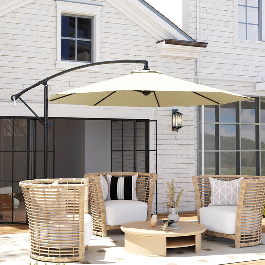 Φ10' Deluxe Cantilever Umbrella Outdoor Market Parasol Banana Hanging Offset Sunshade Crank Cross Base Beige