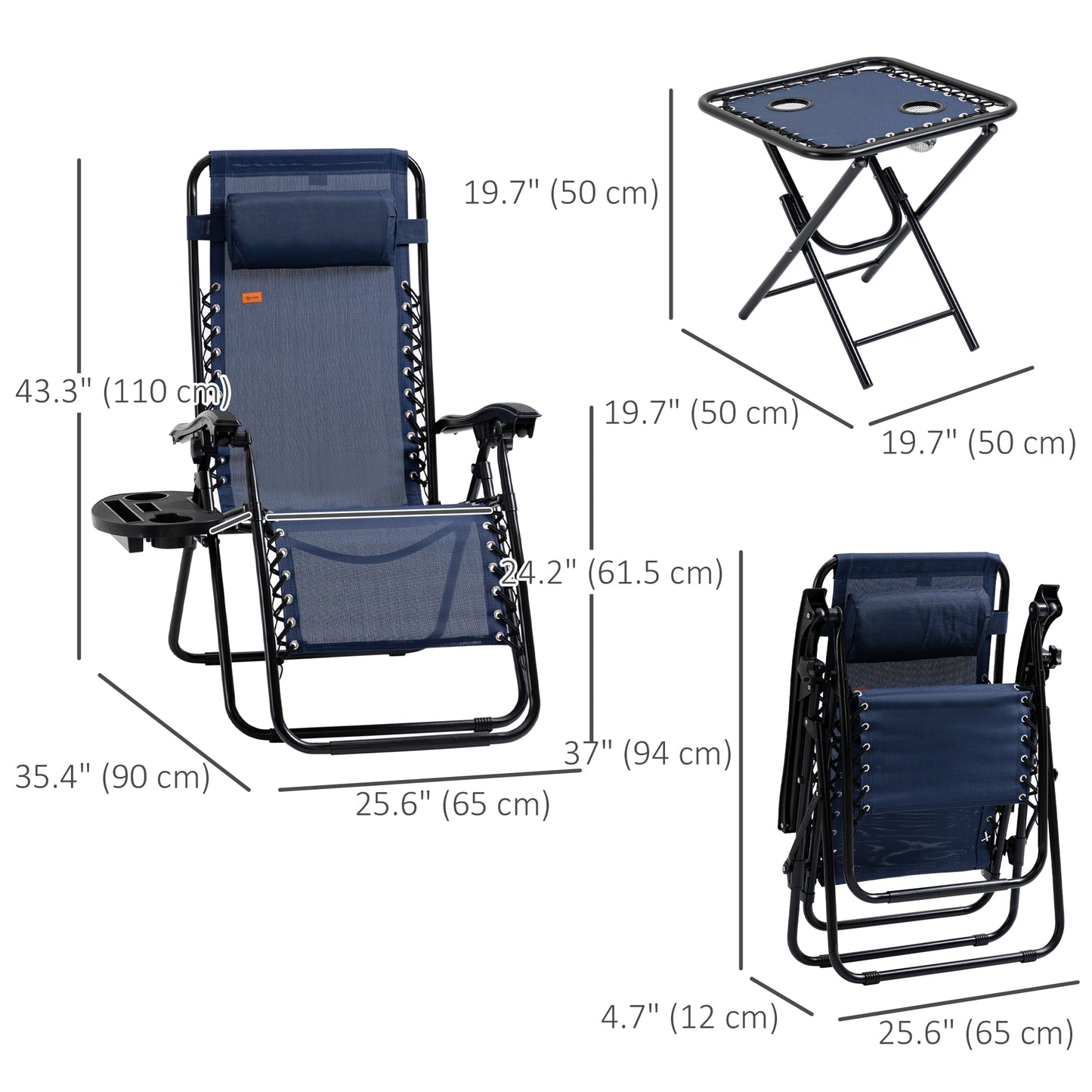 Zero Gravity Chair Set of 2 Patio Chair with Side Table Cupholders and Pillows for Pool, Backyard, Lawn, Beach, Red