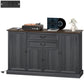 Farmhouse Sideboard with Charging Station and Thickened Top, 58" Buffet Cabinet with 2 Soft-Close Drawers, Black