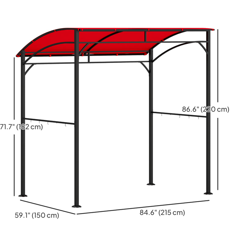 7' x 5' Wine Red Steel BBQ Grill Gazebo with Hooks