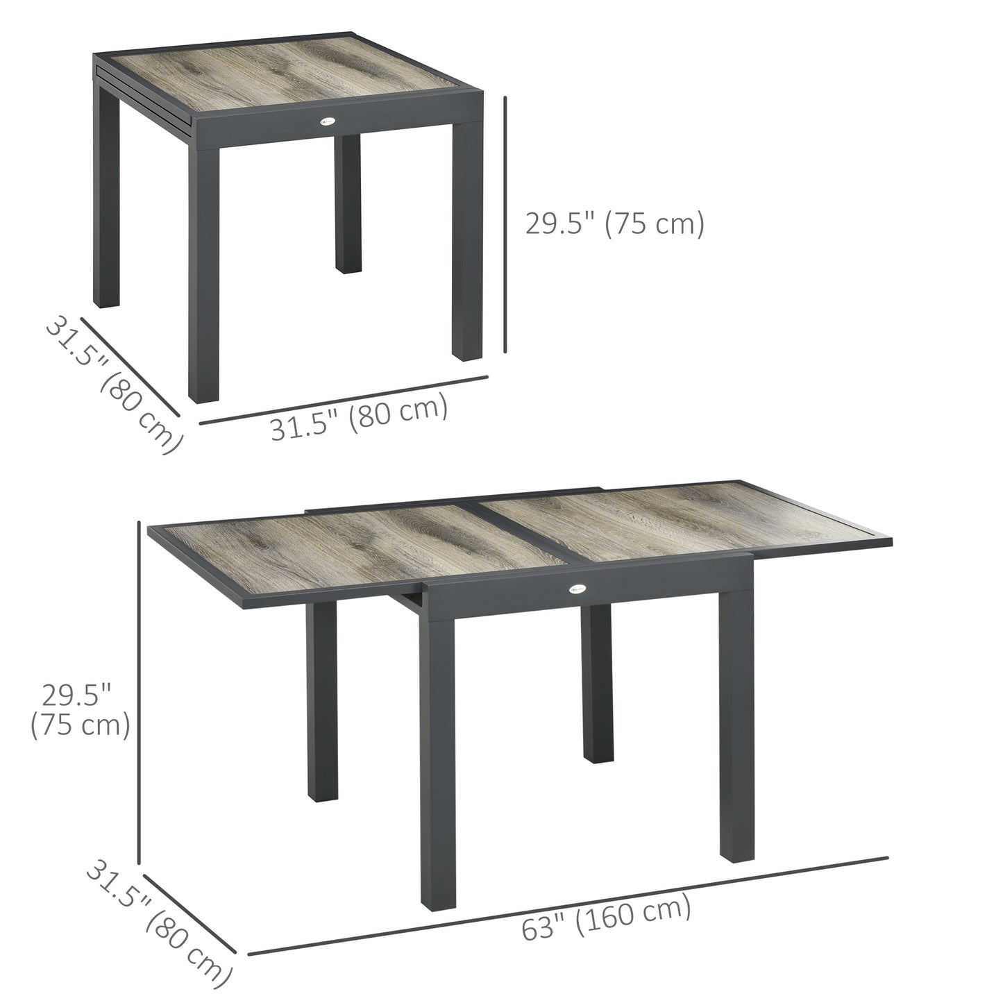 Extendable Dining Table, Rectangular Patio Outdoor Table with Aluminum Frame and Plastic Board Tabletop for Lawn, Grey