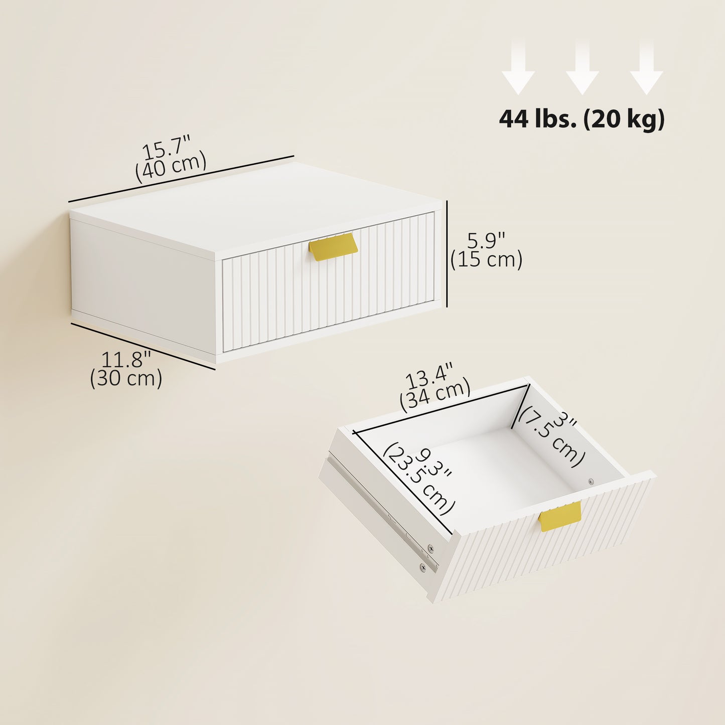 Modern Floating Nightstands Set of 2, Wall Mounted Bedside Tables with Wave Drawer White