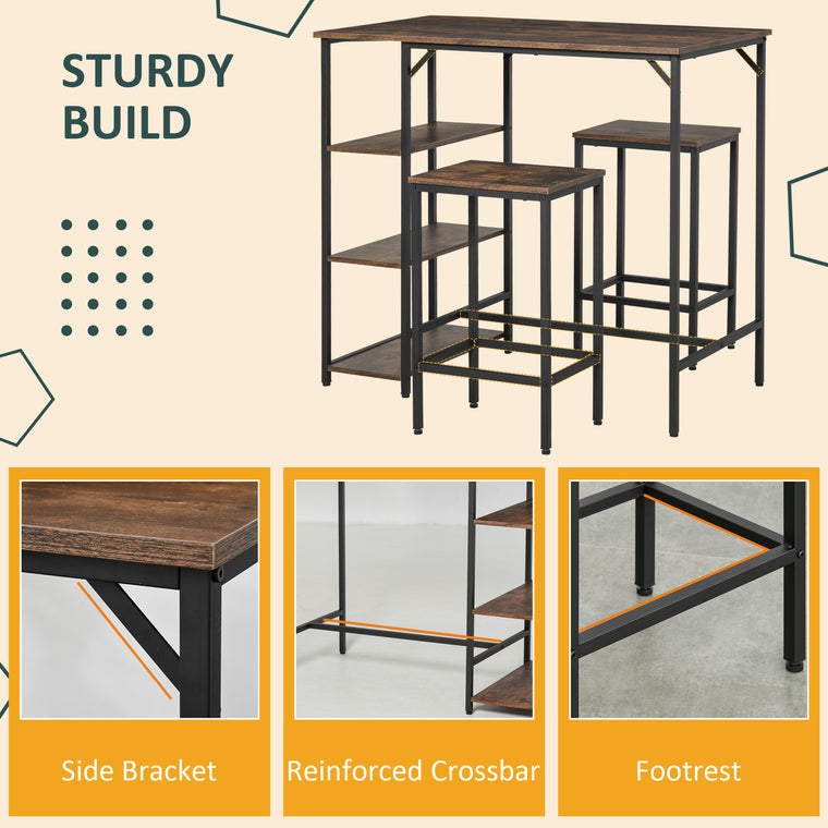 Industrial Counter Height Bar Table Set for 2 - Rustic Brown