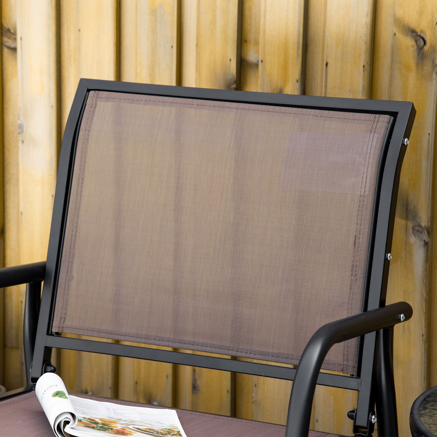 Patio Glider Outdoor Glider Chair with Breathable Mesh Seat & Backrest, Armrests and Metal Frame, Brown