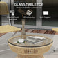Rattan Outdoor Coffee Table, Patio End Table with Tempered Glass Tabletop & Steel Frame, Wicker Furniture, Nature Wood