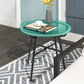 Rattan Side Table, Round Outdoor Table, with Round PE Rattan and Tempered Glass Table Top for Patio, Garden, Dark Grey - Green