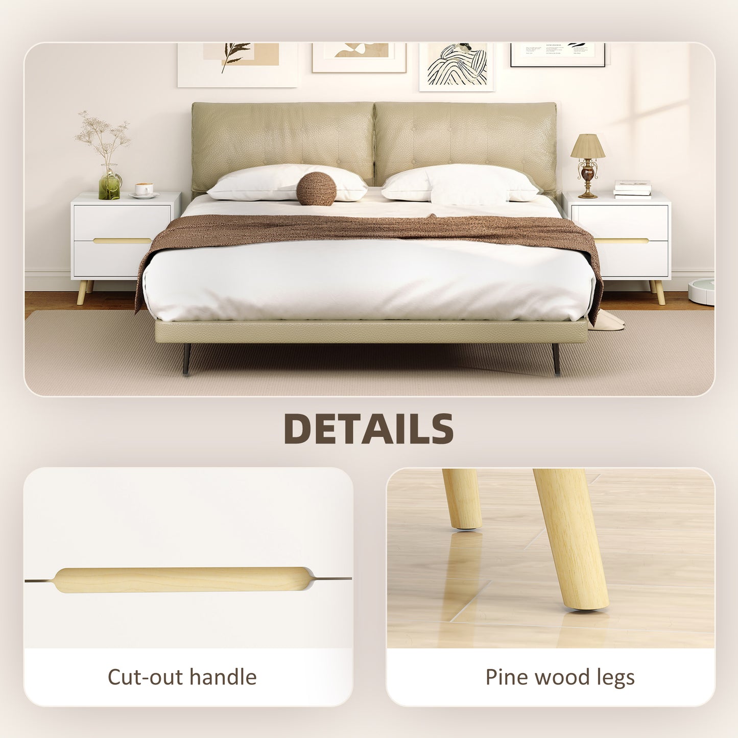 Nightstands Set of 2, Bedside Table with 2 Drawers, Modern Side End Table with Solid Wood Legs for Bedroom, White