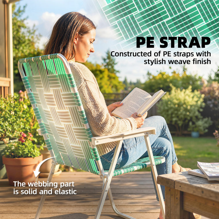 Folding Portable Patio Chairs with Armrests, Set of 2
