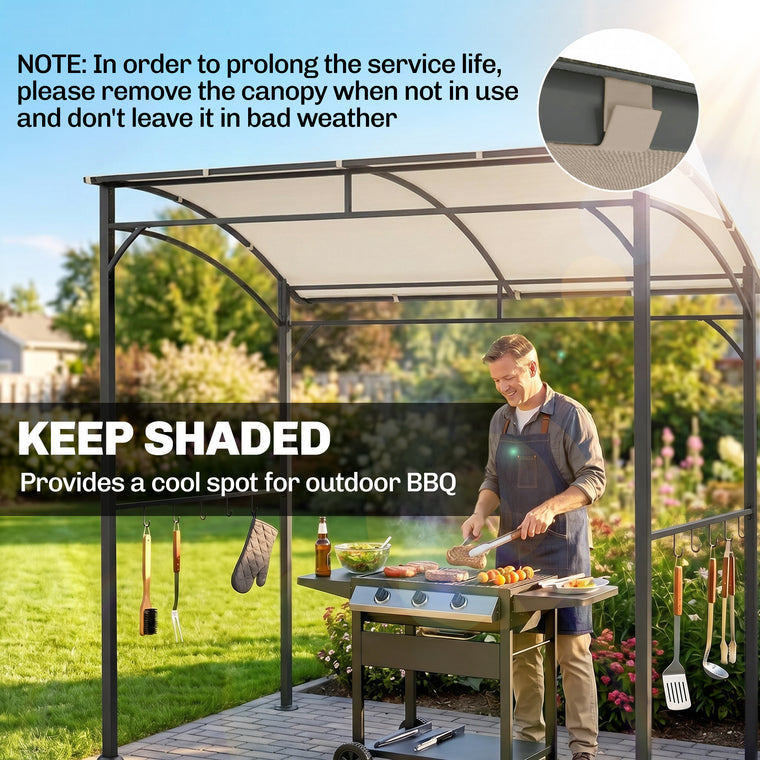 7' x 5' Beige Steel BBQ Grill Gazebo with Hooks