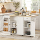 Kitchen Island Cart, Rolling Kitchen Island Table with Drop Leaf, Drawer, Spice and Towel Rack, White