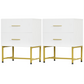 2 Pieces Nightstands with Storage, Modern Bedside Tables with 2 Fluted Drawers and Gold Legs for Bedroom, White