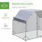 Chicken Run Outdoor, Galvanized Large Metal Chicken Coop Cage, Walk-in Enclosure Poultry Hen Run House Playpen Rabbit Hutch with Flat Roof, Cover