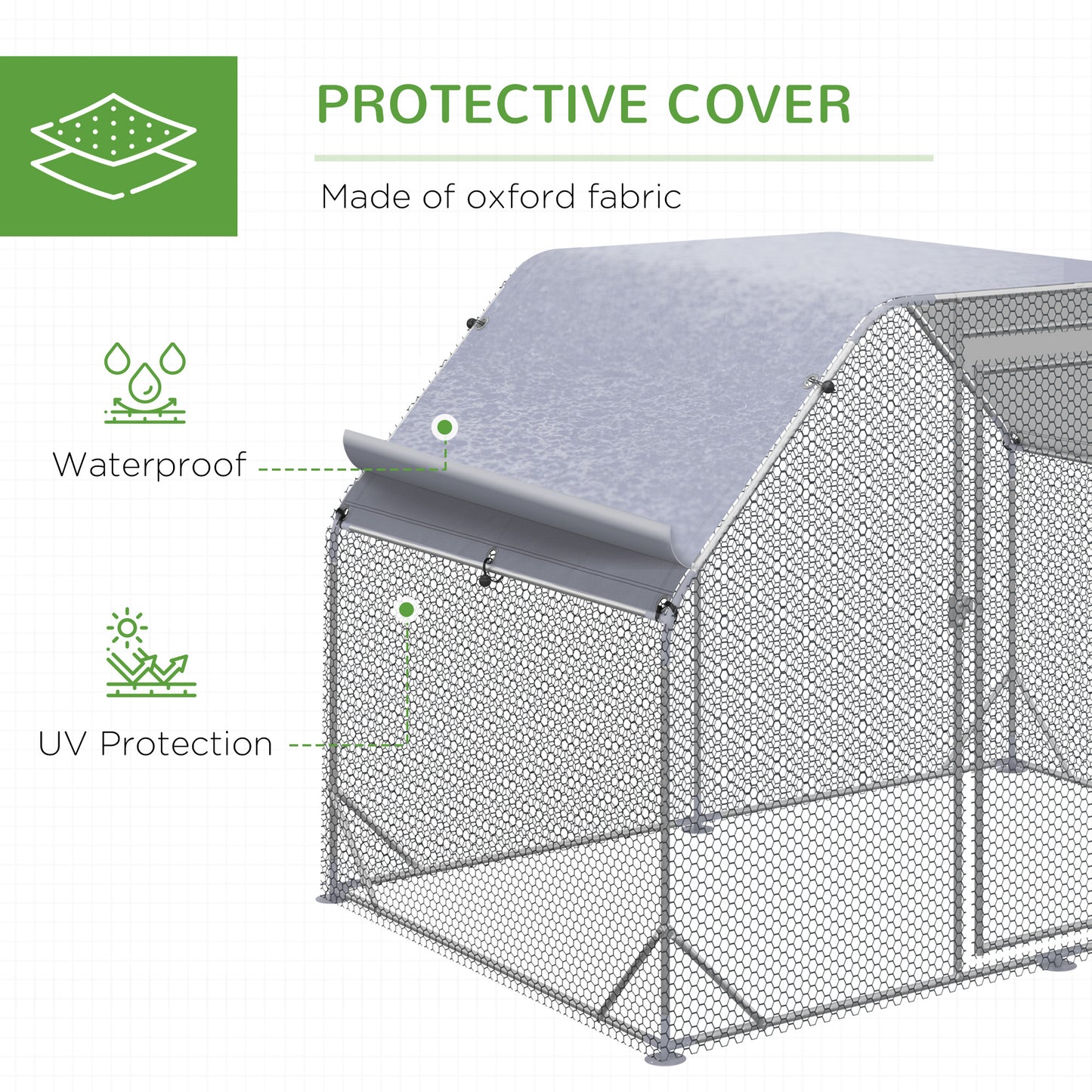 Chicken Run Outdoor, Galvanized Large Metal Chicken Coop Cage, Walk-in Enclosure Poultry Hen Run House Playpen Rabbit Hutch with Flat Roof, Cover