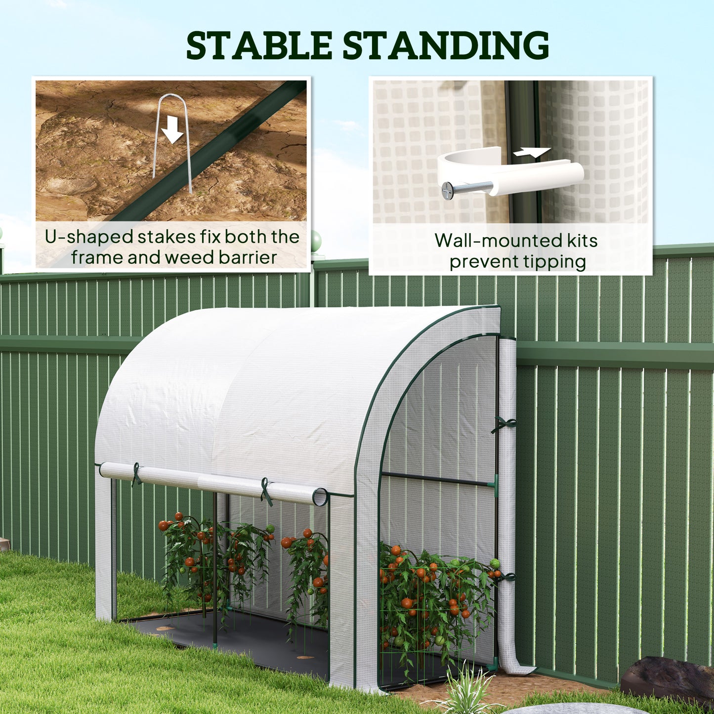 Walk-in Lean-to Greenhouse, Outdoor Gardening Green House with Zipper Roll-up Doors and Window