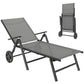 Outdoor Lounge Chair, 5-Level Adjustable Folding Chaise Chair with 2 Wheels for Backyard, Beach, Poolside, Grey