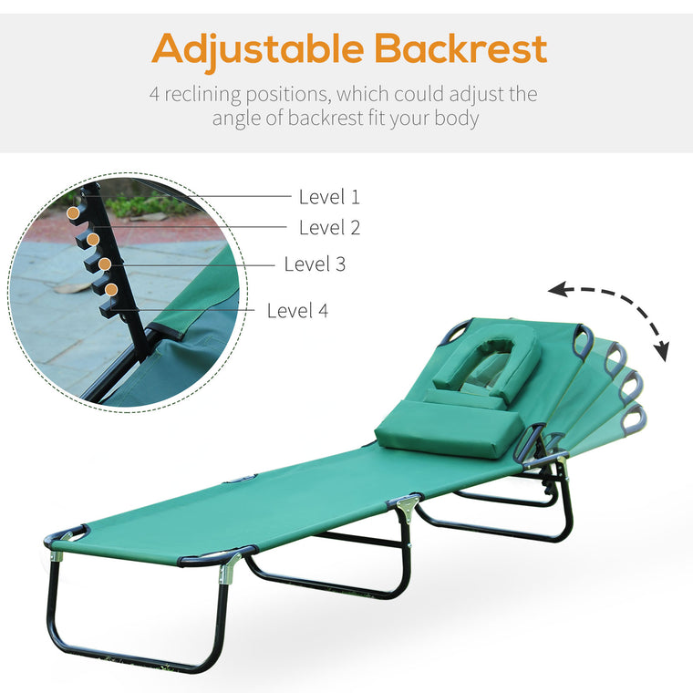 Folding Beach Lounger with Face Hole & 3-Position Backrest