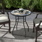 23.6" Round Patio Table, Outdoor Side Table with Glass Printed Top, Multicolour
