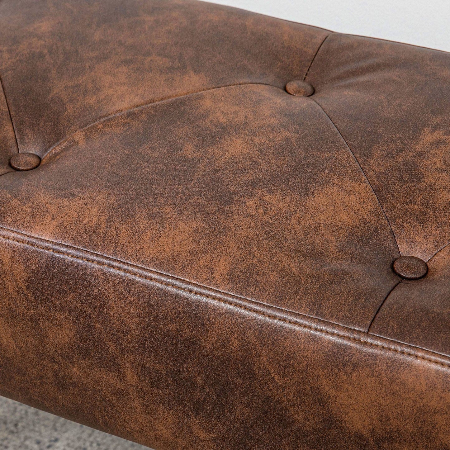 Bedroom Bench, End of Bed Bench with Button Tufted, PU Leather Upholstered Entryway Bench with Wood Legs, Brown
