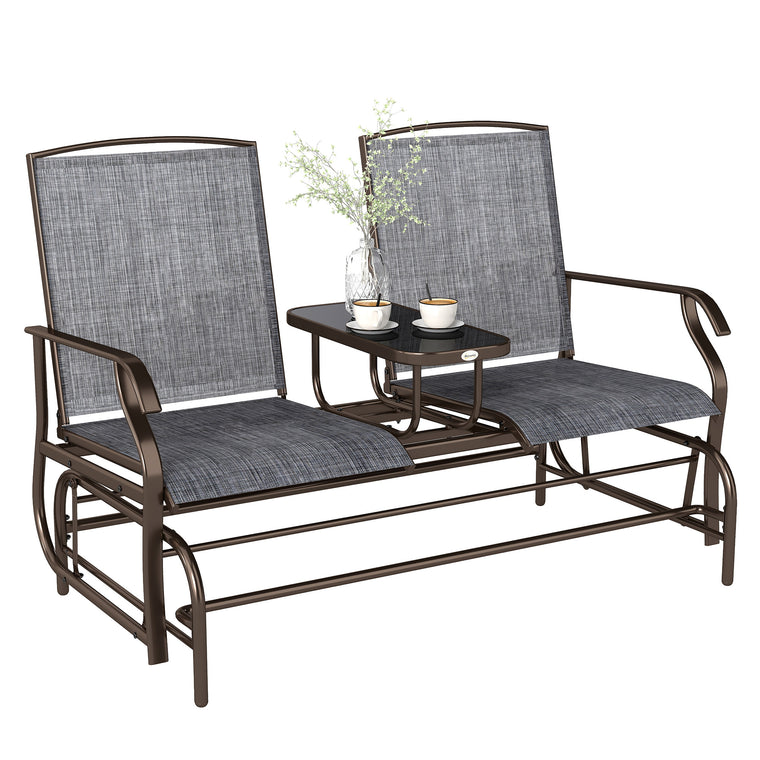 2-Person Patio Glider Rocking Chair Loveseat Bench - Grey
