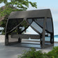 3-Seater Outdoor Swing Chair Chaise Lounger Bed Garden Hammock with Steel Stand, Canopy Netting Walls, Dark Grey