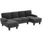 Sectional Sofa, U Shaped Couch with Double Chaise, Pillow-top Armrests and Spring Cushions, 2200lb Capacity, Dark Grey