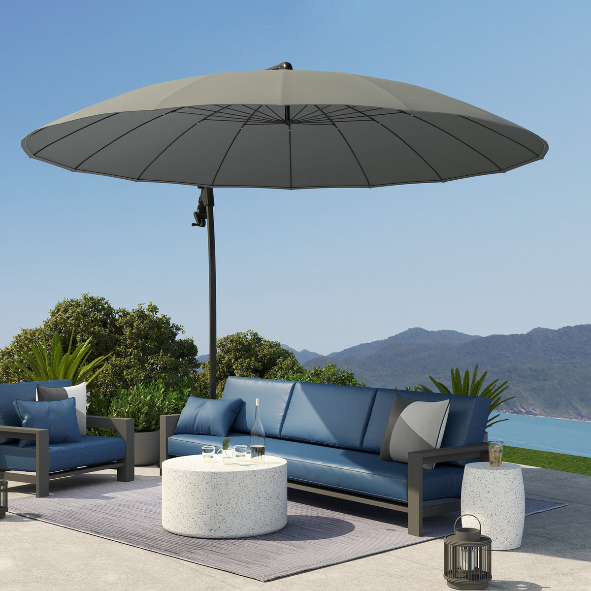 9FT Grey Cantilever Umbrella with 16 Fibreglass Ribs