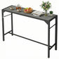 Bar Height Outdoor Table with Built-In Bottle Opener, Patio Bar Table with Wood Grain Plastic Top, 55" x 15" x 39"