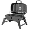 Charcoal BBQ Grill, Foldable Barbecue Grill with Warming Rack, Adjustable Vent, Thermometer, Handles, Black
