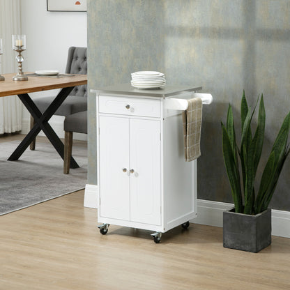 Small Kitchen Island Cart with Stainless Steel Top - White