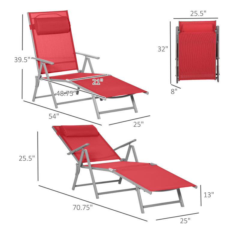 Folding Steel Chaise Lounge with 7 Backrest Positions