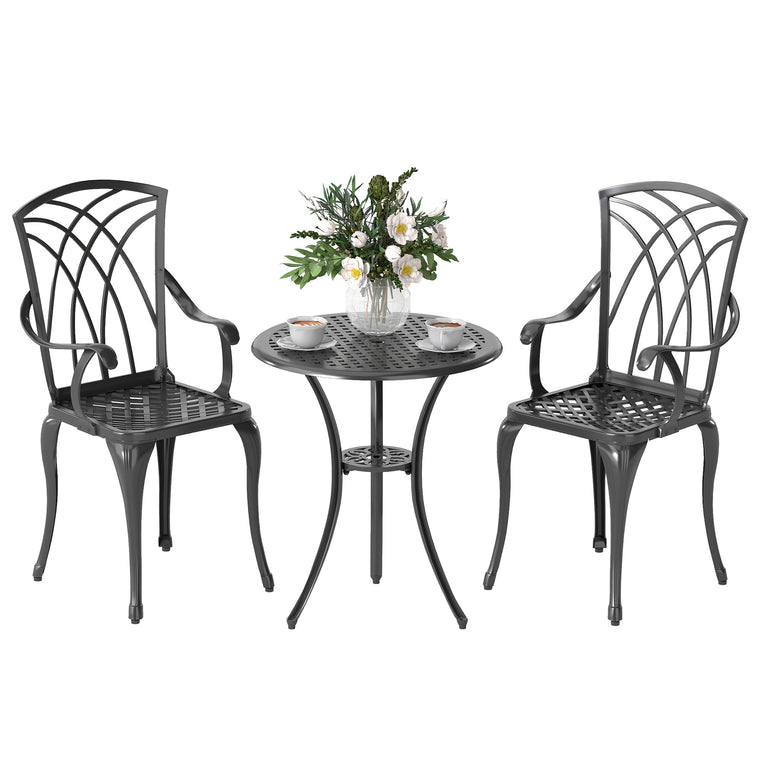 Brown 3-Piece Cast Aluminum Bistro Set with Umbrella Hole