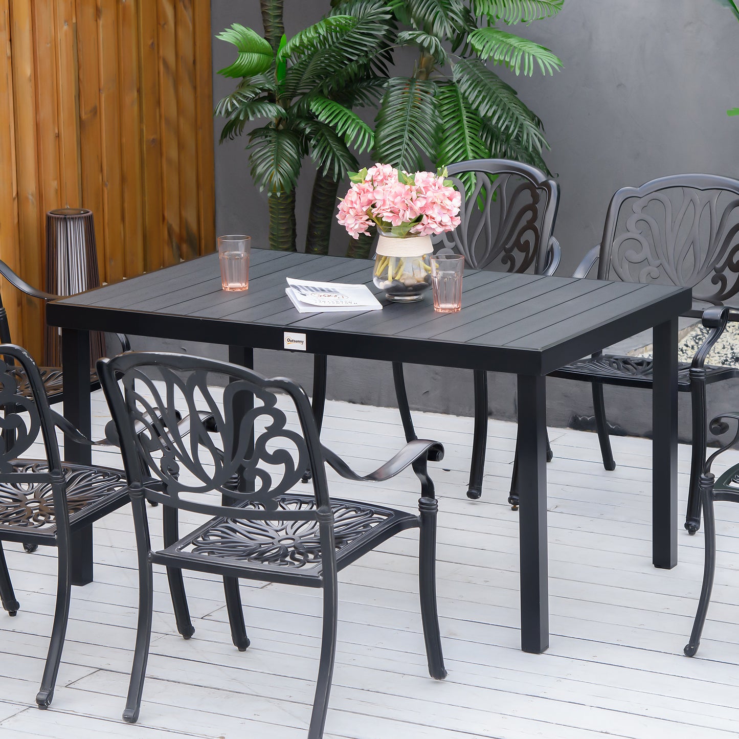 Aluminum Outdoor Dining Table for 6, Rectangular Patio Dining Table 55" L x 35.5" W x 29.25" H, Modern Garden Table for Kitchen, Dining Room, Patio, Natural