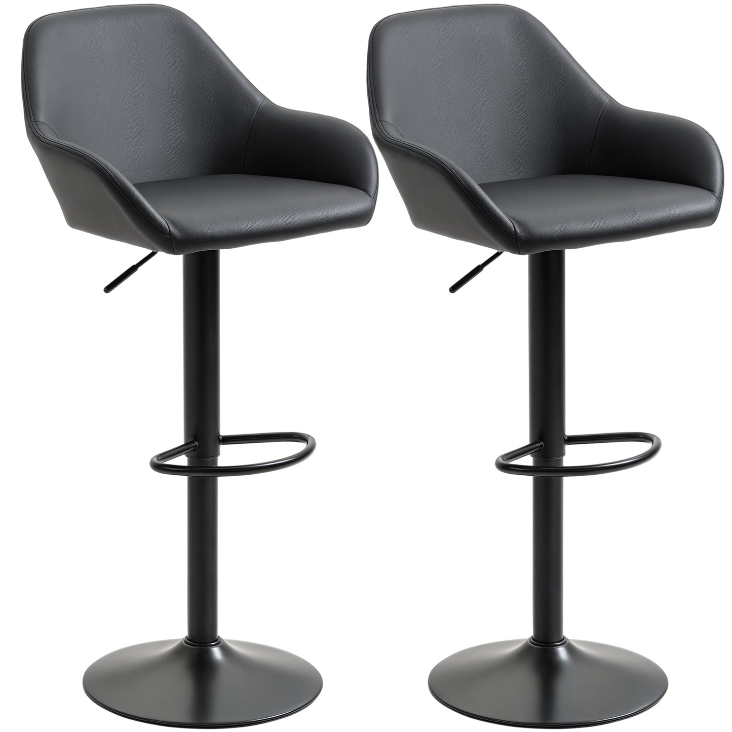 Adjustable Bar Stools Set of 2, Swivel Barstools with Footrest and Back, PU Leather and Steel Round Base, Black