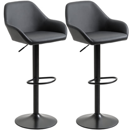 Adjustable Swivel PU Leather Bar Stools Set of 2 - Black
