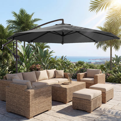 10' Dark Grey Cantilever Patio Umbrella with 8 Ribs & Cover