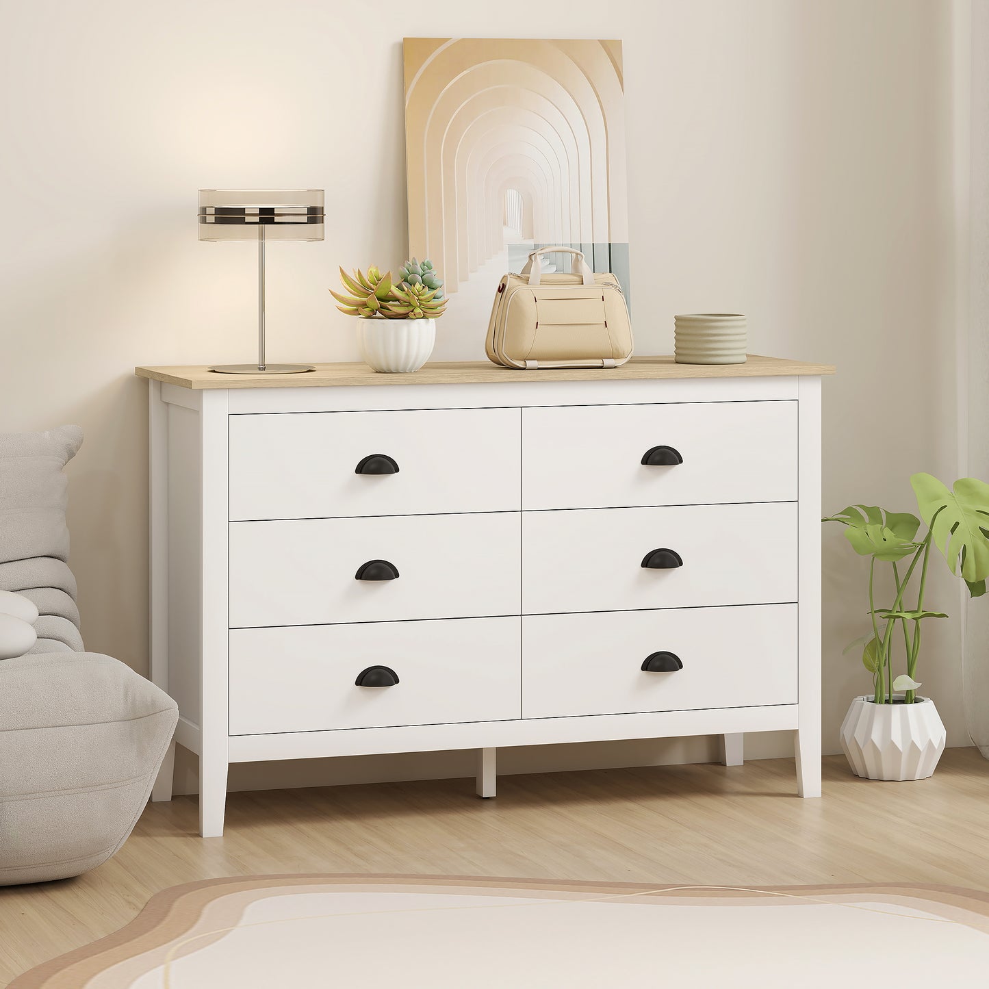 Chest of Drawers with Quiet Slides, Modern 6 Drawer Dresser for Bedroom, Closet, Living Room, Entryway, White
