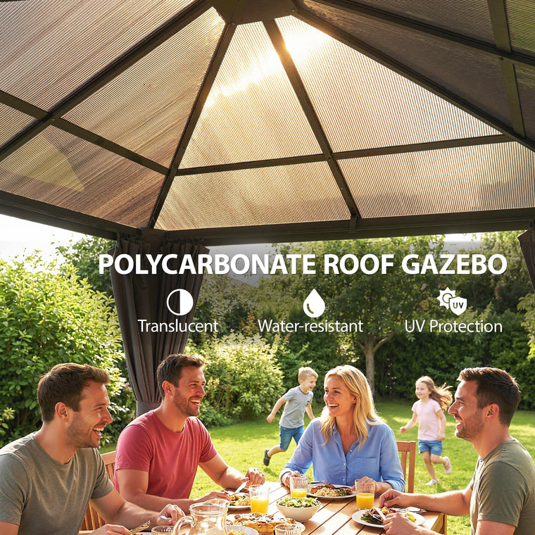 10' x 10' Light Grey Hardtop Gazebo with Polycarbonate Roof