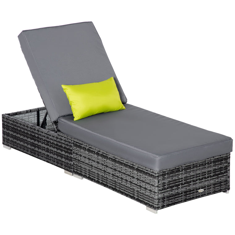 Grey Wicker Chaise Lounger with Adjustable Recliner