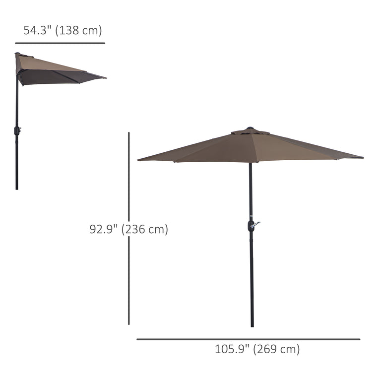 9ft Coffee Half Round Umbrella with 5 Ribs