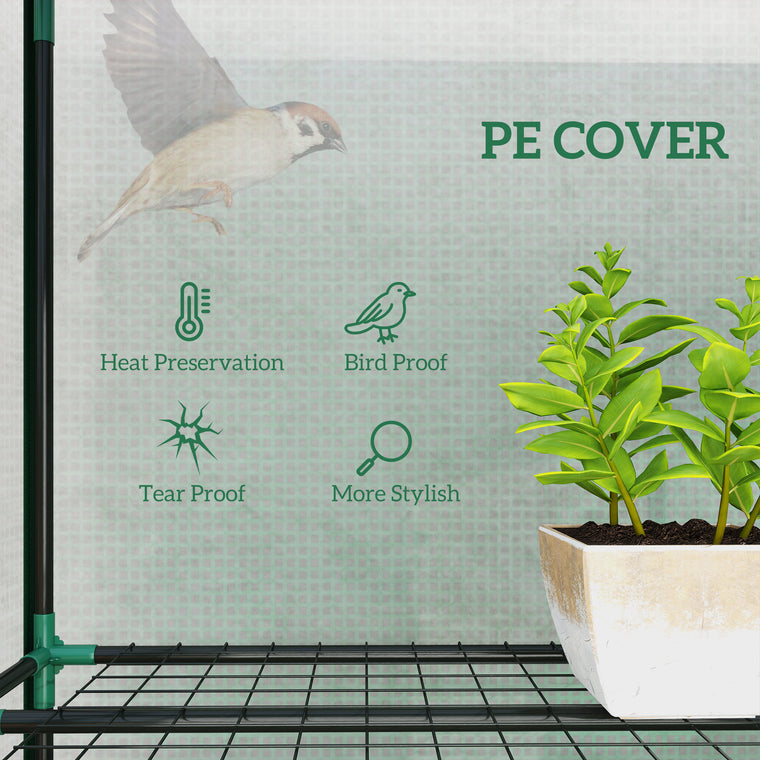 Green Lean-To Greenhouse with 3-Tier Shelves & 3 Roll-Up Doors