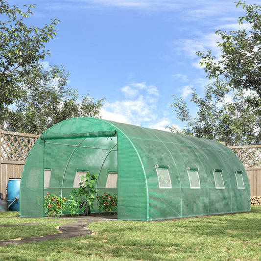 Walk-in Tunnel Greenhouse, 19 x 10 x 6.6 ft Hoop House with Zipped Roll-Up Door, 8 Mesh Windows, Wind Resistance Level 4, Green